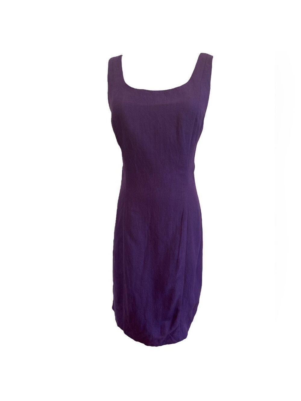 90s NEW YORK STUDIO PURPLE LINEN BLEND SLEEVELESS FITTED SHEATH DRESS SZ 10 - Picture 3 of 6